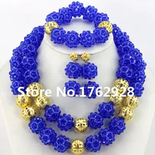 Великолепный! Королевский голубой кристалл костюм ожерелья нигерийские Свадебные африканские бусины комплект ювелирных изделий, женское ожерелье браслет серьги