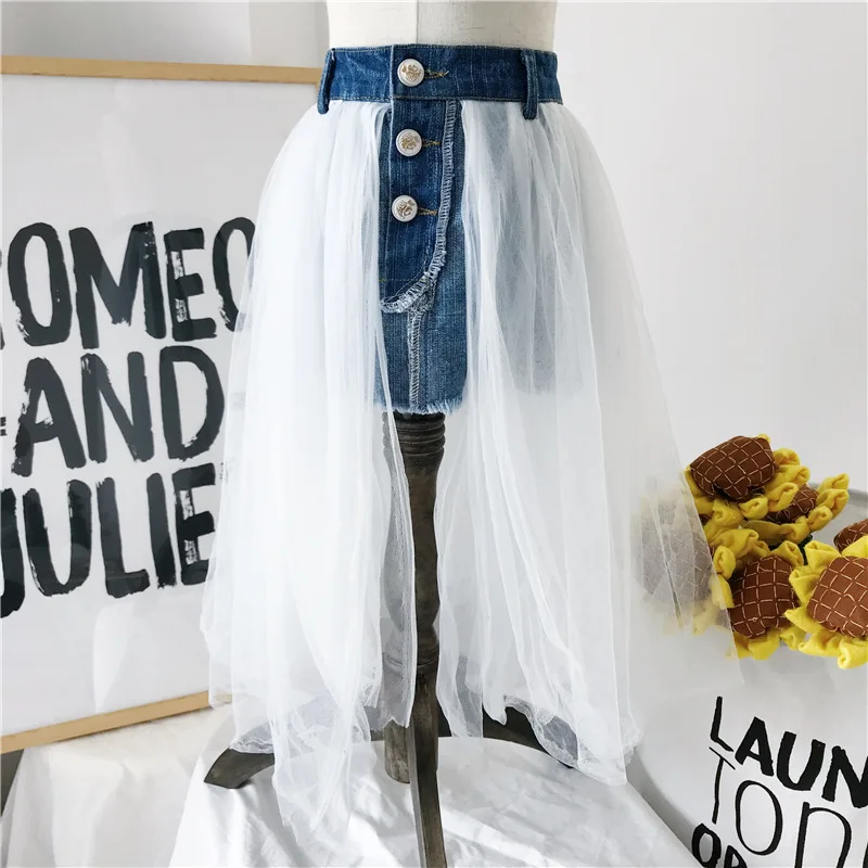 

2018 New Summer Item Gir Jeans with Tulle Dress Fashion Design