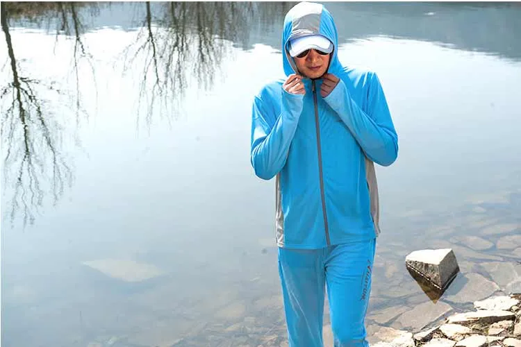 Летняя мужская одежда для походов, рыбалки, Солнцезащитная одежда с длинными рукавами, рыбацкая рубашка с капюшоном, дышащая впитывающая УФ-защита