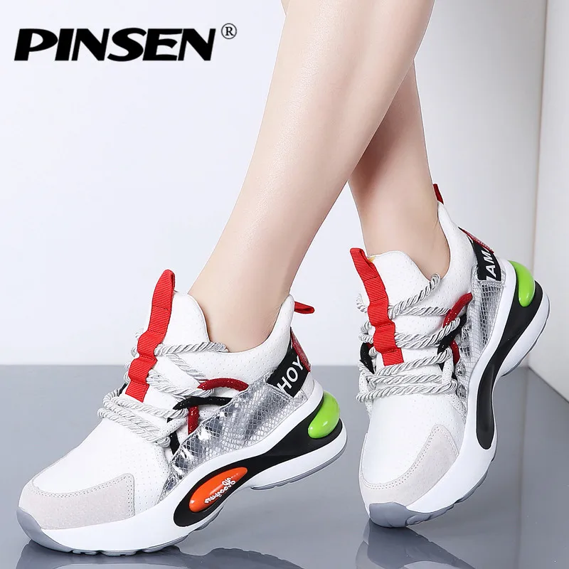 

PINSEN 2020 Spring Chunky Sneakers Women High Quality Comfortable Shoes Woman Flats Basket Femme Lace-up Ladies Platform Shoes