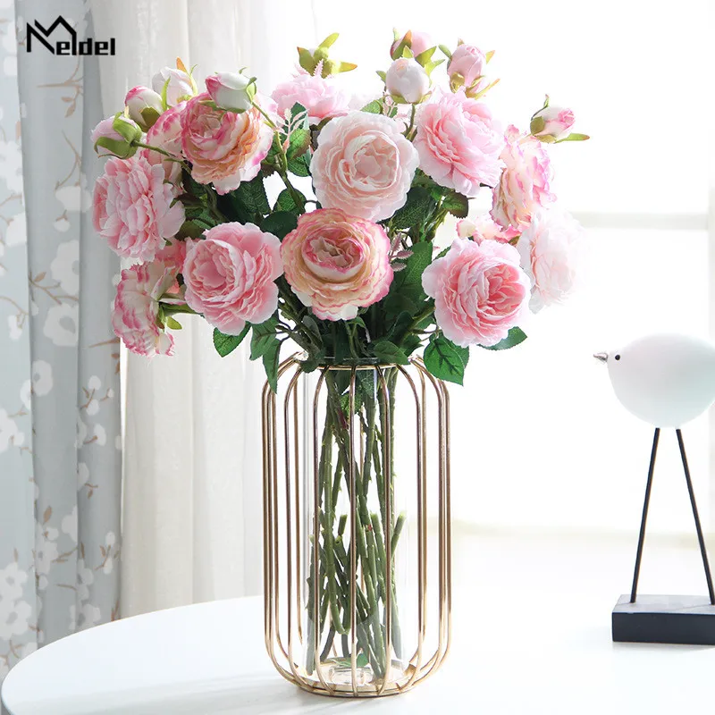 artificial flowers silk peonies bouquet fake flower wediing home decoration (4)