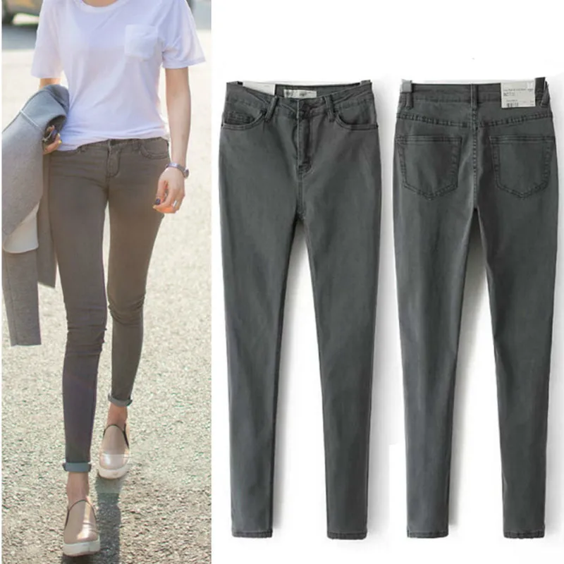 

2018 New Arrival Women's Clothes For Autumn Jeans Thin High Waist Plus Size Button Elastic Female Denim Slim Pencil Trousers