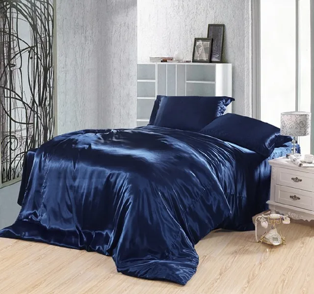 dark blue bedding set silk satin super king size queen fitted sheet bed in a bag - Blue Bedding Sets dark blue bedding set silk satin super king size queen fitted sheet bed in a bag - Blue Bedding Sets