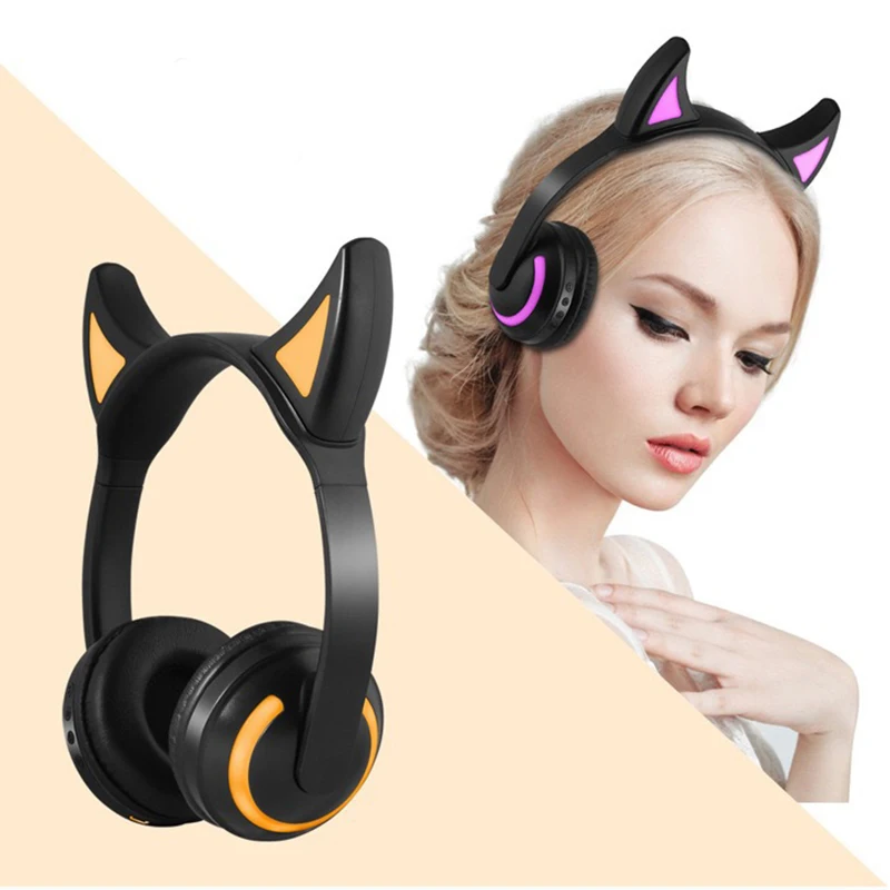 7 цветов светодиодный светильник беспроводной Bluetooth наушники 3D стерео наушники мигающие светящиеся аниме кошачьи уши HIFI звук Игровая гарнитура