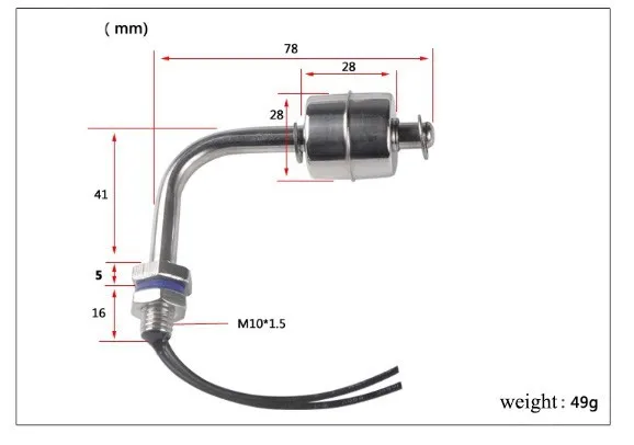 2 шт./лот, 100 в, M10-1.5mm, боковое Крепление, горизонтальный датчик уровня воды, Жидкий Поплавковый выключатель из нержавеющей стали