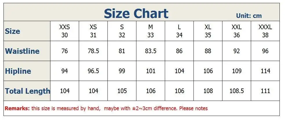 Men pants Size Chart