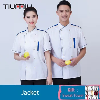 

2019 New Chef Jacket Cook Shirt Unisex Short Sleeve Restaurant Uniform Hotel Cafe Pastry Work Clothes Wholesale Free Scarf Gift