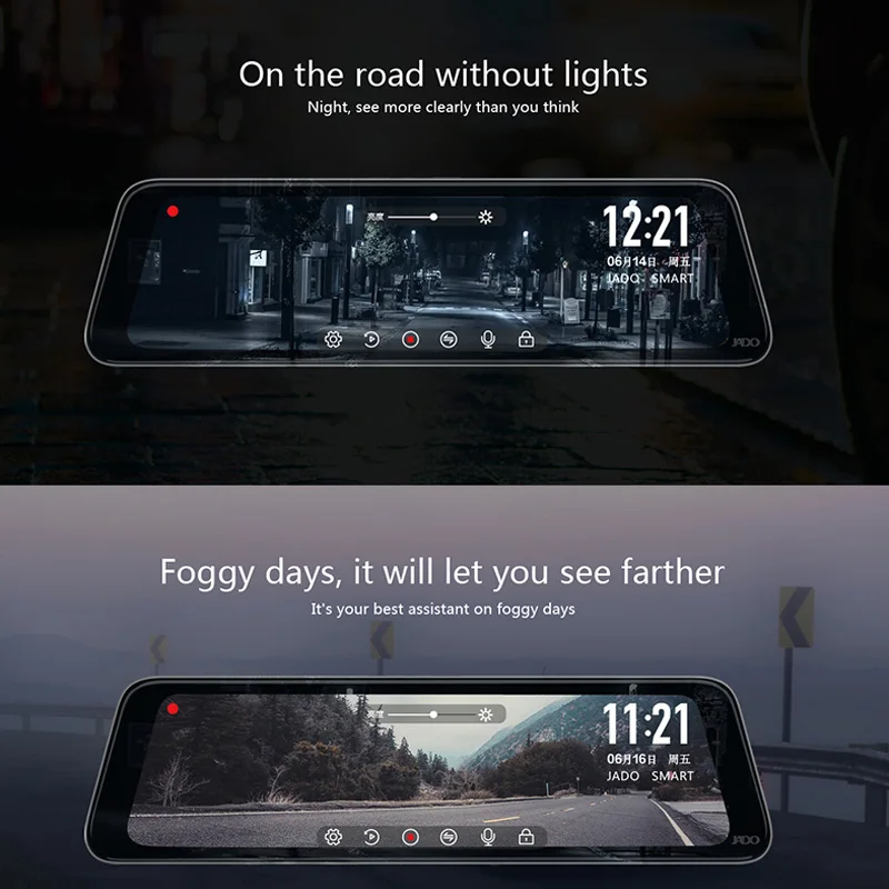 JADO Stream RearView Mirror Dvr dash Camera avtoregistrator 10 IPS Touch Screen Full HD 1080P Car Dvr dash cam Night Vision