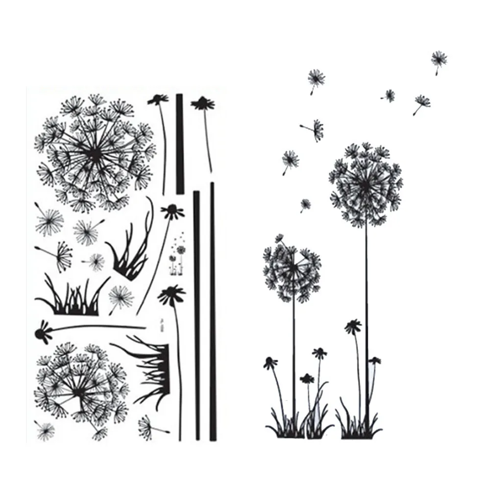Beautiful Bloom Black Dandelion Wind Petals Removable Wall Sticker Living Room household adornment Hallway Decor Mural Art Decal