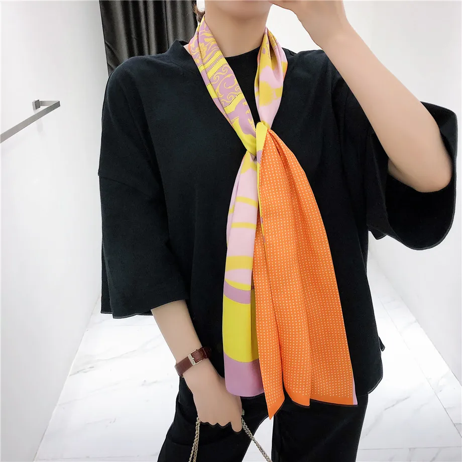 160cm Luxury Brand New Design Tassels Chain Twill Scarf Double-deck Women Scarf Head Silk Scarves Wraps Neckerchief For Ladies - Цвет: 4