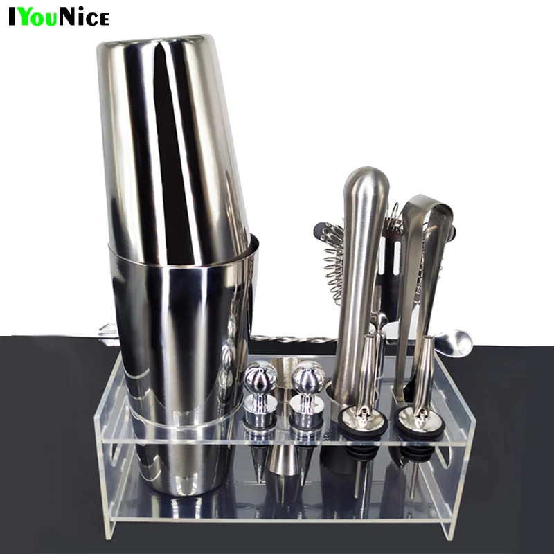 

IYouNice 12 Pcs/Set Cocktail Shaker Set kit Bartender Kit shakers Stainless Steel Bar Tool Set Bartending Kit with Wine Rack