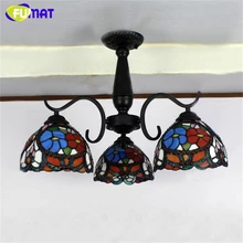 FUMAT Glass Art Ceiling Light European Vintage Mediterranean Stained Glass Ceiling Lamp Simple For Living Room