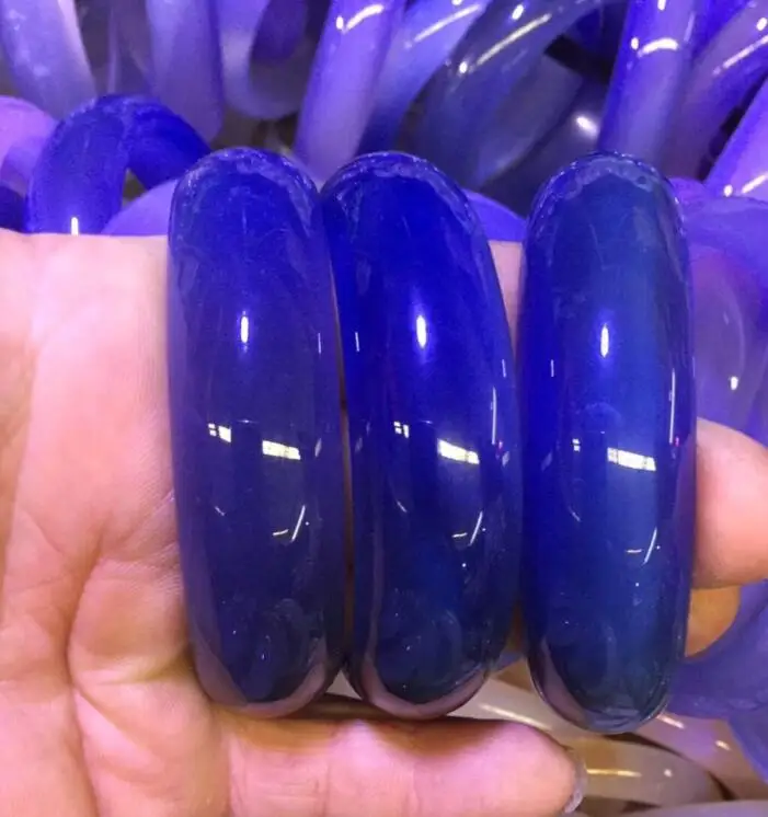 

free shipping Beautiful Chinese Natural Blue manao Chalcedony stone Bangle Bracelet