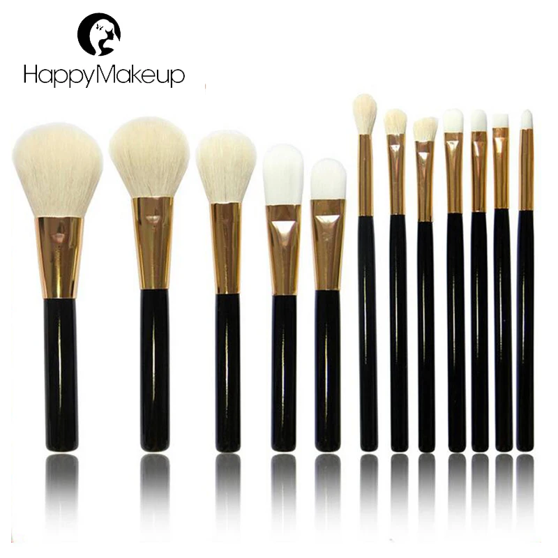 Happy Makeup 12Pcs/Set Goat Hair Makeup Brushes Set Foundation Powder