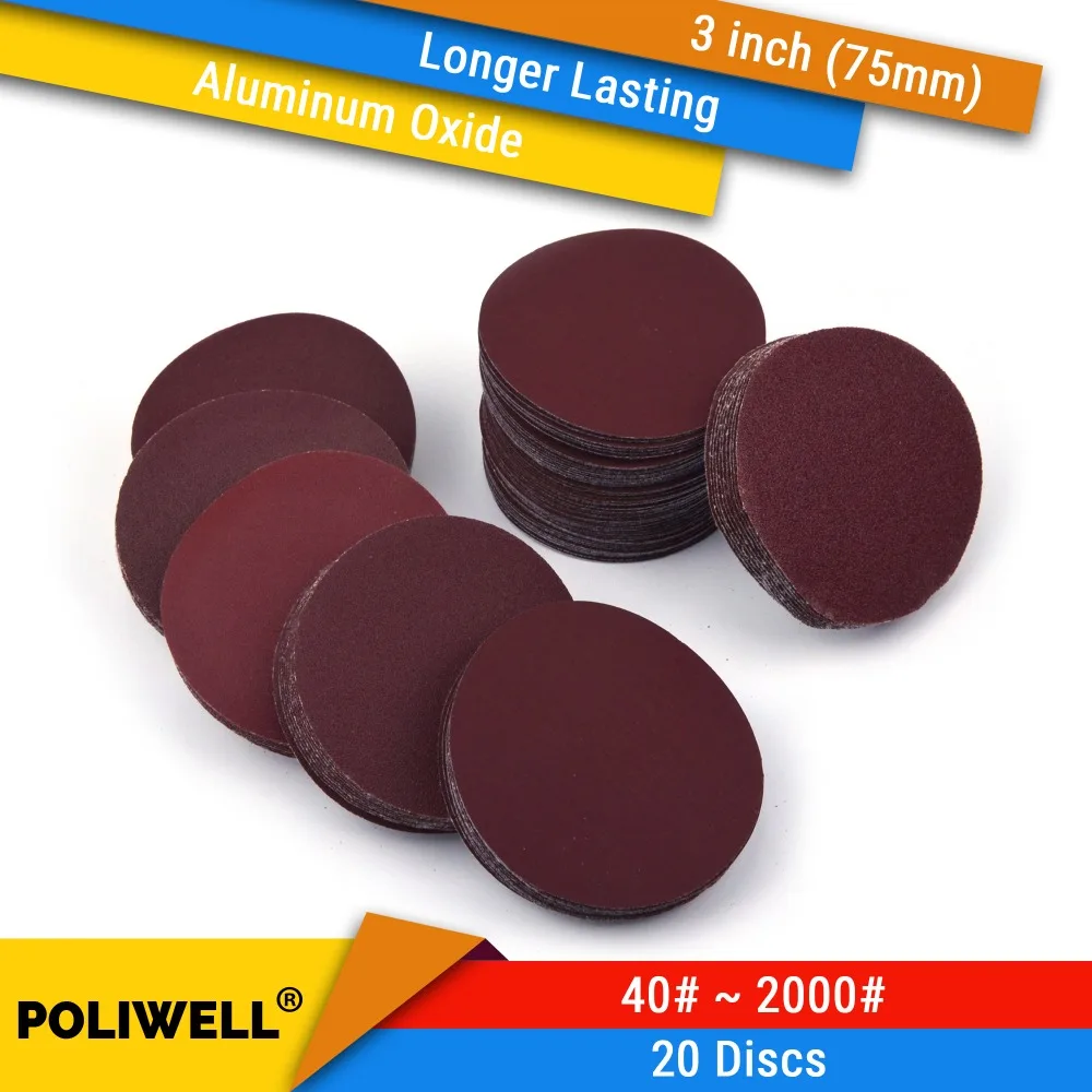 

20PCS 3 Inch 75mm Aluminum Oxide Hook&Loop Red Grain Dry Sanding Discs for Woodworking Dremel Power Tools Polishing Accessories