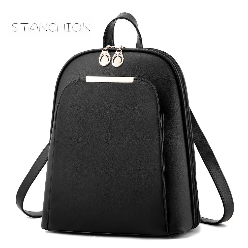 

Women Backpack Faux Leather Daily Portable Multifunctional Solid Vintage Zipper Shoulder Shopping Travel For Teenage Bags
