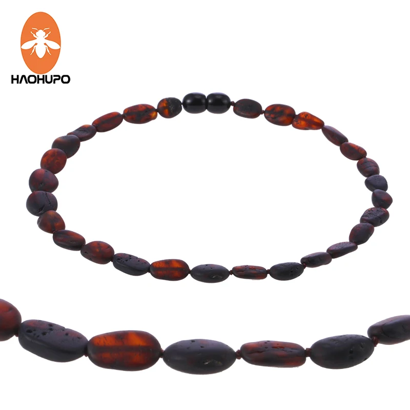 

HAOHUPO Raw Bean Amber Necklace for Baby Adults Cherry Color Trendy Jewelry Birthday Gifts Oval Shape Amber Beads New Jewelry