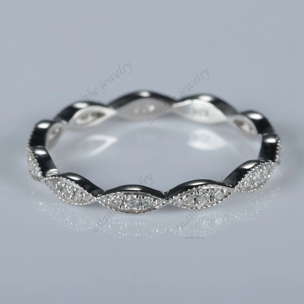 Full Eternity Milgrain Women Diamonds Ring Solid 10K White Gold Wedding Band Fine Jewelry