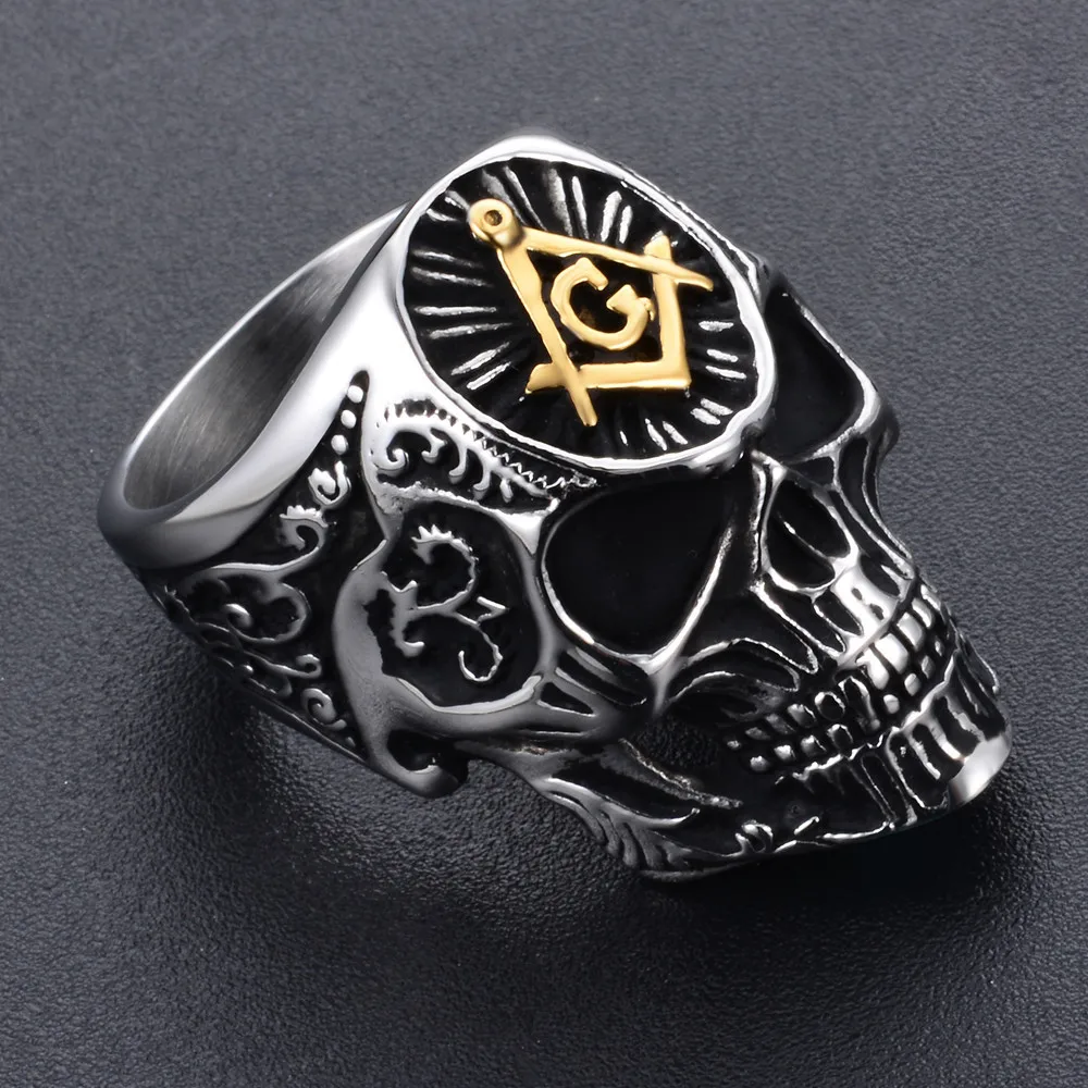 

Masonic Lodge Freemason Ring Band Skull Mens Rings Men Skeleton Religious Stainless Steel Rings For Men's Gold Silver Ring Male