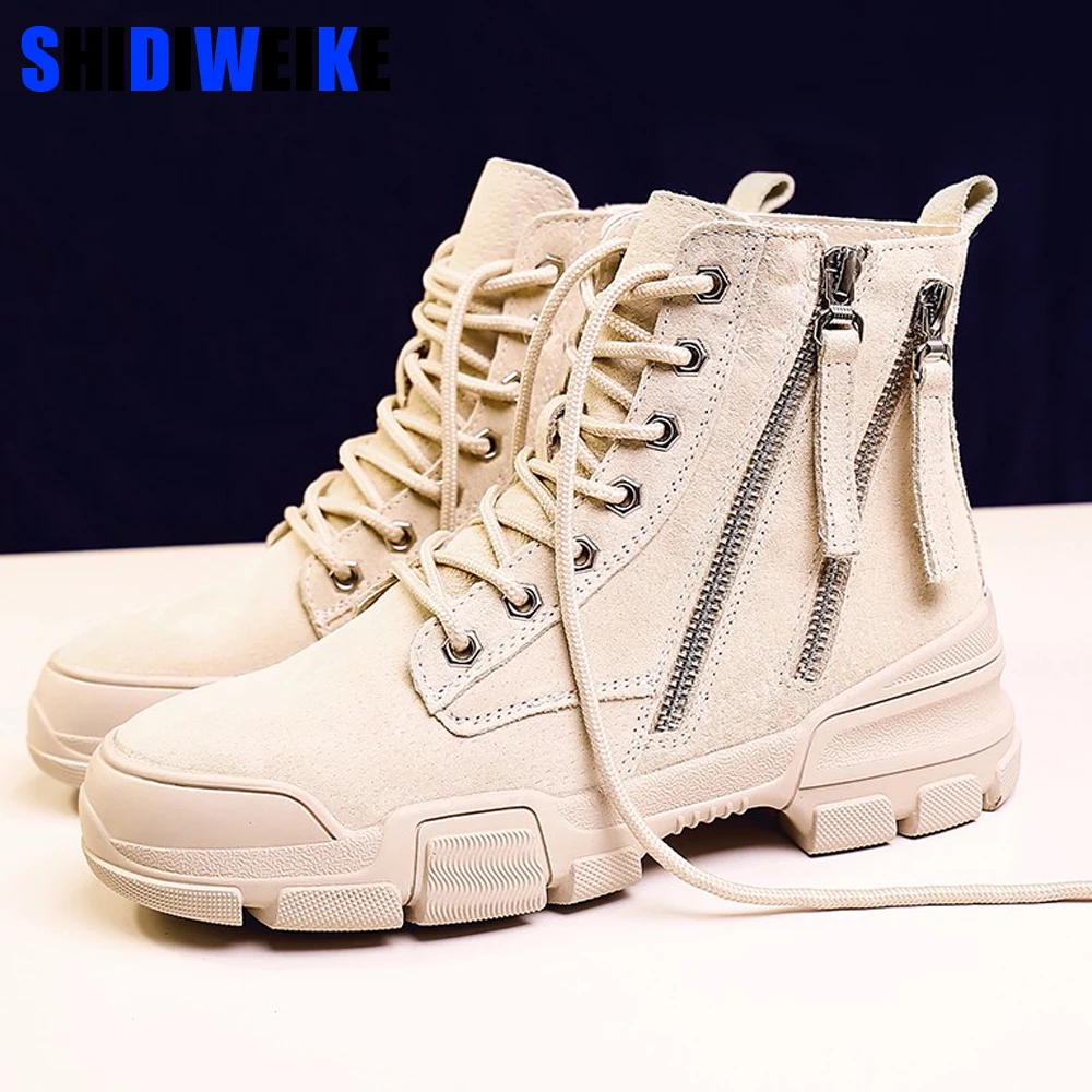 Women Thick Bottom Snow Boots Lace Up Boots Female Ankle Military Double Zipper Brand Winter Warm Platform Heel Shoes g510