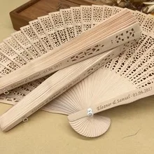 

50pcs/ lot personalized sandalwood folding hand fans wedding party giveaways favours fan with organza bag lin2996