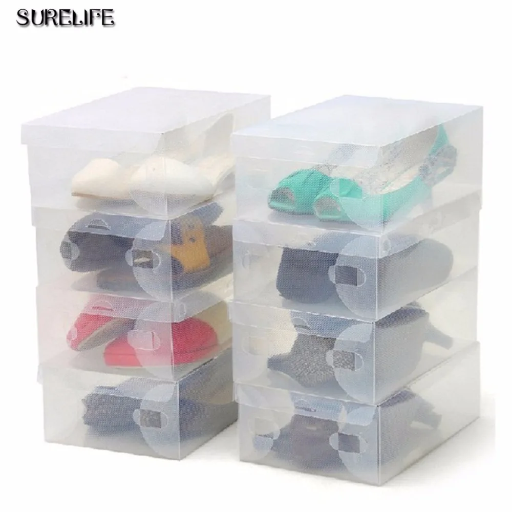 10 шт. пластиковая прозрачная коробка для обуви, домашняя коробка для обуви, складная хорошо складируемая коробка для хранения, органайзер, многофункциональный контейнер