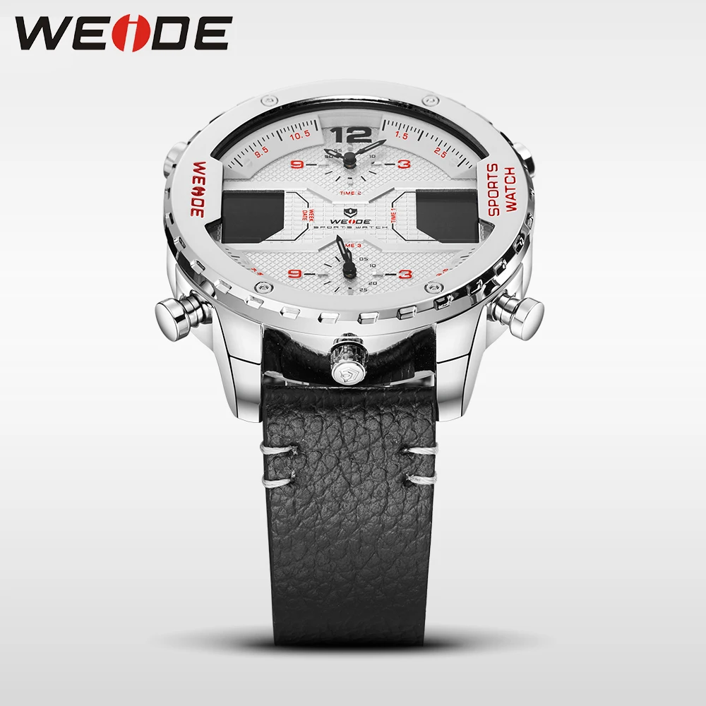 WEIDE натуральная Элитный бренд новые часы кварцевые для мужчин кожа Спортивные