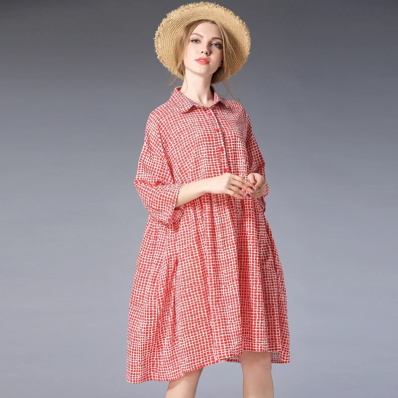 4XL Women Plaid Shirt Dress Plus Size Summer Women Dresses Large Sizes ...