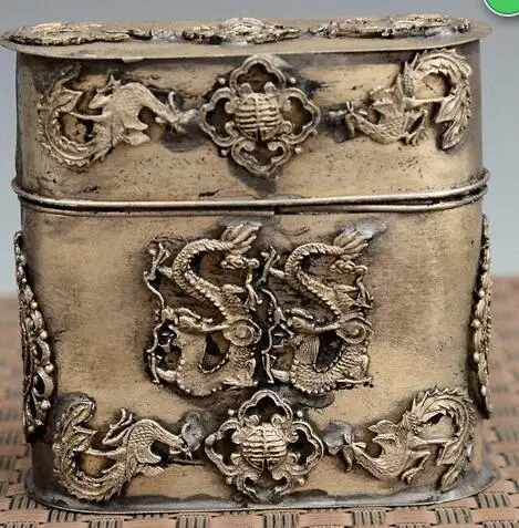 

Exquisite collection of Chinese old Tibetan Silver Dragon and Phoenix toothpick boxes and cigarette boxes
