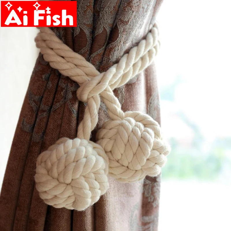 

Colorful Handmade Cotton Hemp Knitted American Curtain Accessories Tied Rope Curtain Buckle Strap For Room Curtains CP062#20