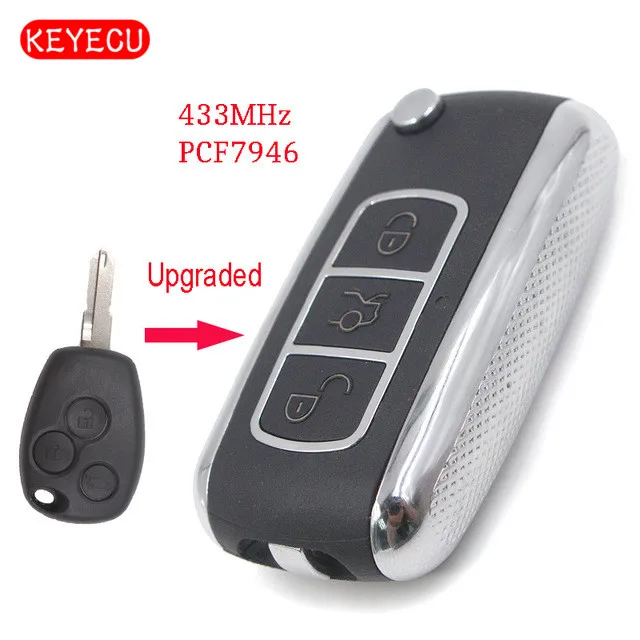 

Keyecu Upgraded Flip Remote Car Key Fob 3 Button 433MHz PCF7946 Chip for Renault Kangoo Traffic Clio Kangoo II 2006-2010