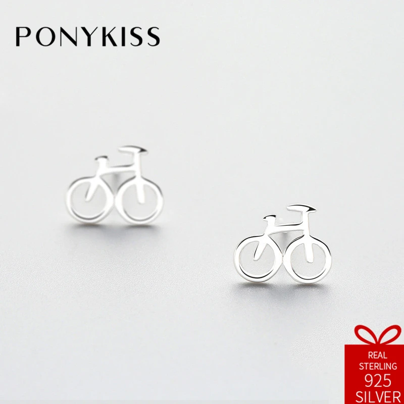 

PONYKISS Trendy 100% 925 Sterling Silver Sweet Bicycle Simple Stud Earrings Women Jewelry Accessory Birthday Party Fine Gift