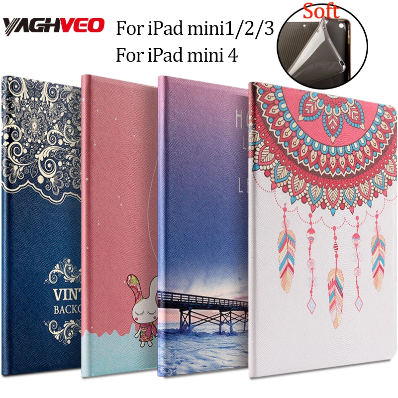 Tablet pc protective case for ipad mini 1/2/3/4 PU leather Fashion Printed Soft back 7.9 inch cover Flower Girl Cartoon case Tablet pc protective case for ipad mini 1/2/3/4 PU leather Fashion Printed Soft back 7.9 inch cover Flower Girl Cartoon case