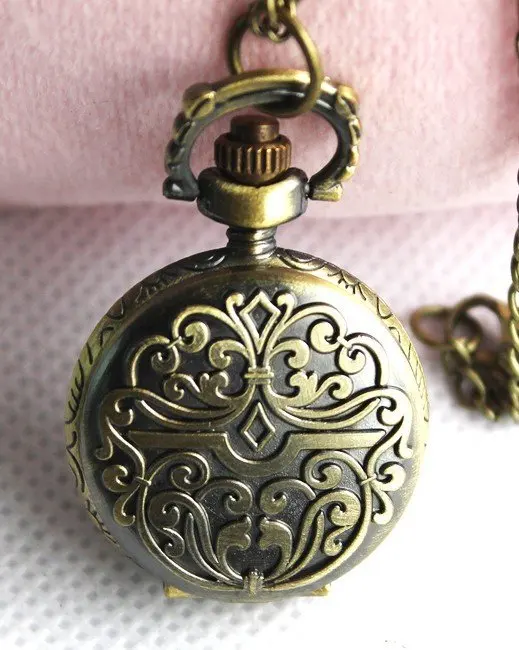 free shipping Retro bronze Double dolphin pocket watches necklace
