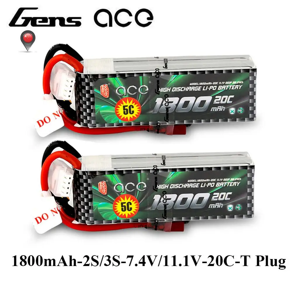 

2Pcs Gens ace 2S 3S Lipo Battery 1800mAh 7.4V 11.1V 20C-40C Deans Plug Battery Pack for Aircraft Small 1:16 RC Car E dedicated