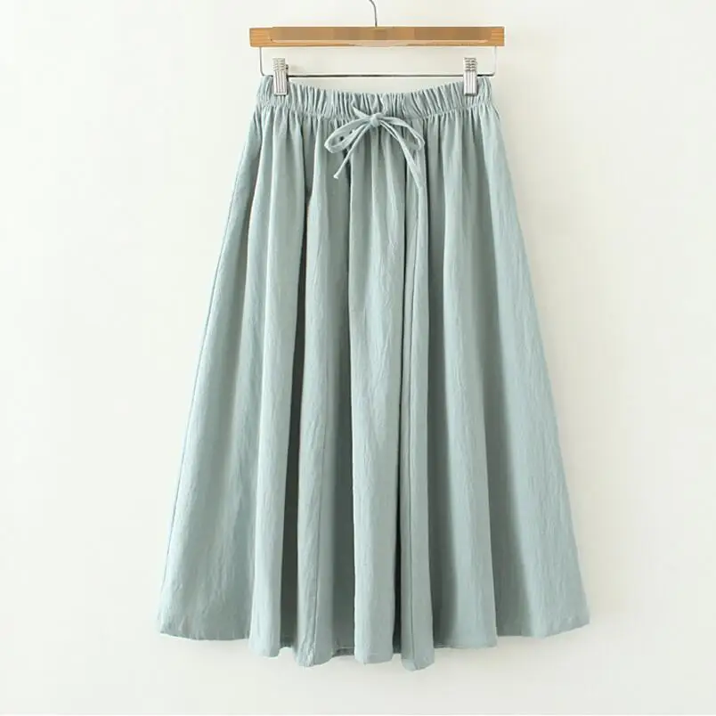 2019 Fashion Summer Women Cotton Linen Skirt High Waist Pleated Skirt