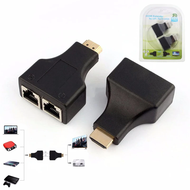 1 Pair HDMI Dual RJ45 CAT5E CAT6 UTP LAN Ethernet HDMI Extender Repeater Adapter 1080P For HDTV HDPC PS3 STB