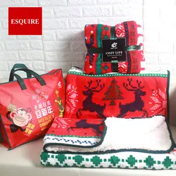 Двухслойное рождественское плюшевое одеяло с подарочной сумкой 127x158 см 50x60"