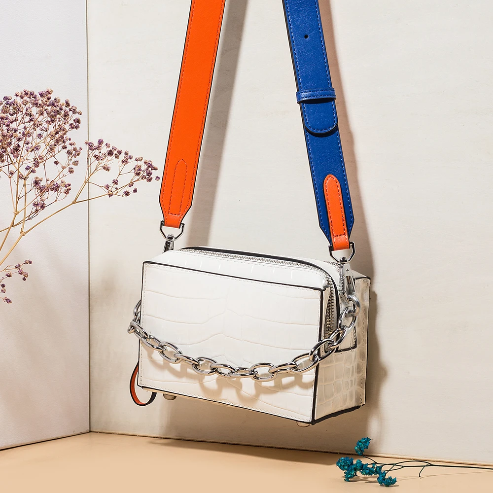 

Payot 2019 New Messenger Bag Box Women Shoulder Bag Crocodile Pattern Genuine Leather Crossbody Bag with chain
