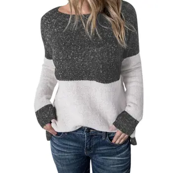 

Autumn Winter Women Knitted Sweaters Fashion Patchwork Long Sleeve Sweater Tops Female Casual O-Neck Sweater Pullovers