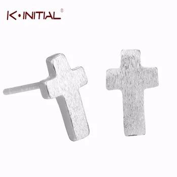 Kinitial 1Pcs New Fashion 925 Sterling Silver Cross Earrings for Women Girls Gift Statement Piercing Stud Earring Jewelry