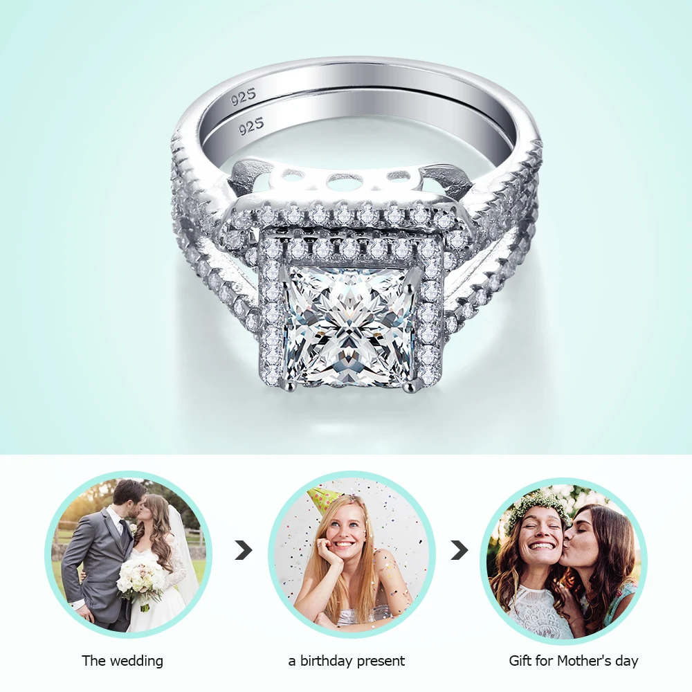 Party Accessories Luxurious Ring Bridal Sets 925 Sterling Silver White Cubic Zirconia Rings For Women New (JewelOra RI101620)