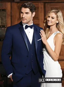 

New Arrival Navy Blue Groom Tuxedos Groomsmen Men's Wedding Prom Suits Custom Made (Jacket+Pants+Vest+Tie) K:183