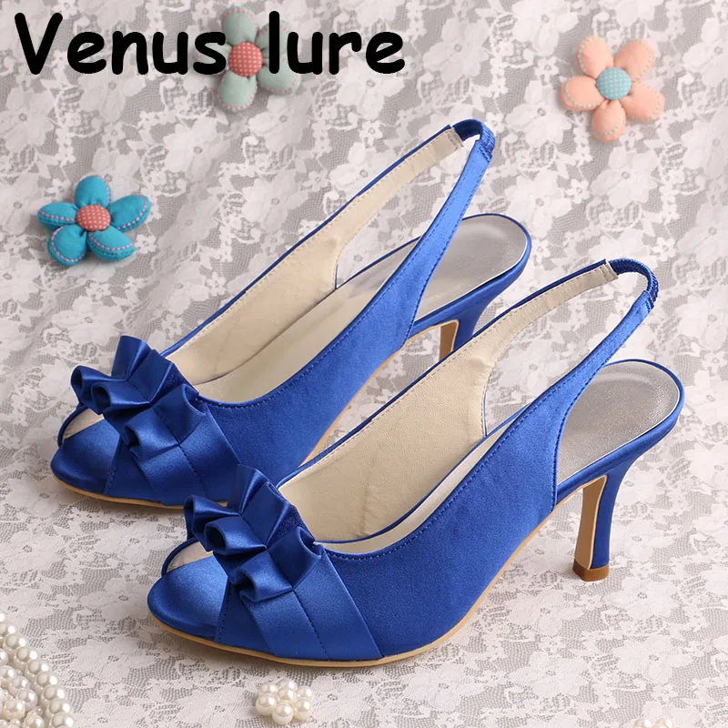 

Custom Handmade Peep Toe Blue Wedding Shoes for Women Slingback Summer Sandals