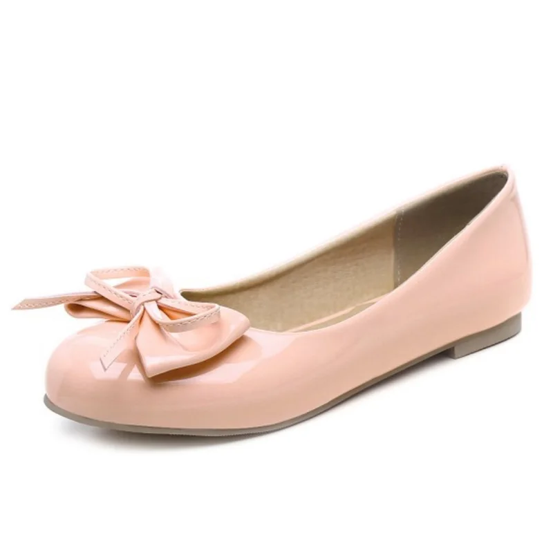 SJJH Woman Bowtie Ballet Flats with Round Toe Patent Leather Comfort Footwear Casual Fashion Boat Shoes Large Size A026