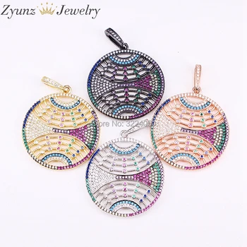 

4PCS Fashion Round Hollow Flower Charm CZ Micro Pave Zirconia Pendant Women Jewelry