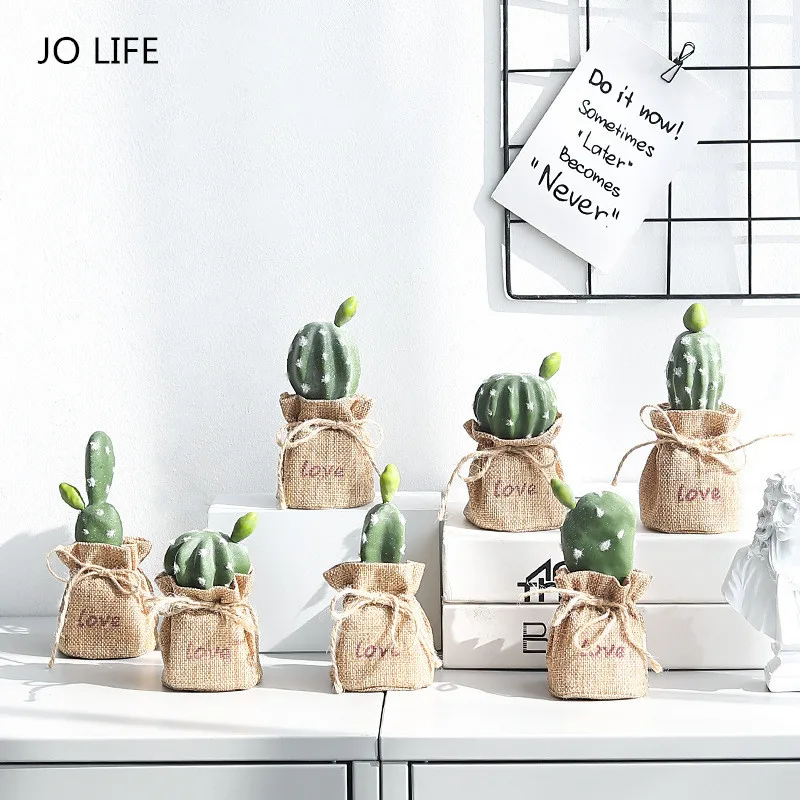 

JO LIFE Nordic Style Home Office Decoration Linen Flower Bonsai Artificial Cactus Ornament