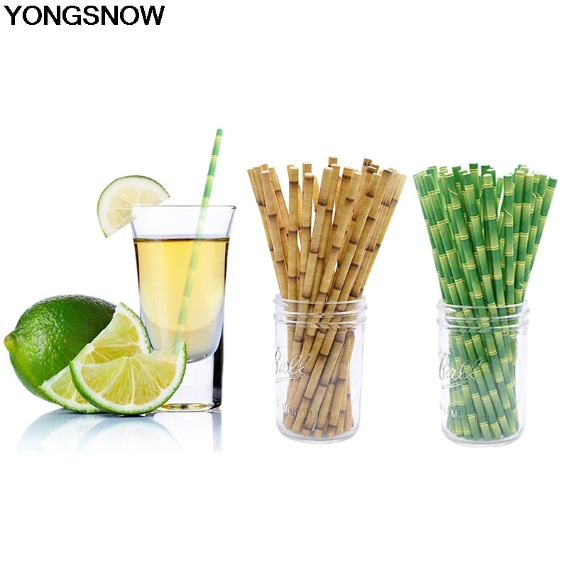 YONGSNOW 25 шт./компл. желто зеленые бамбуковые бумажные соломинки для дня рождения