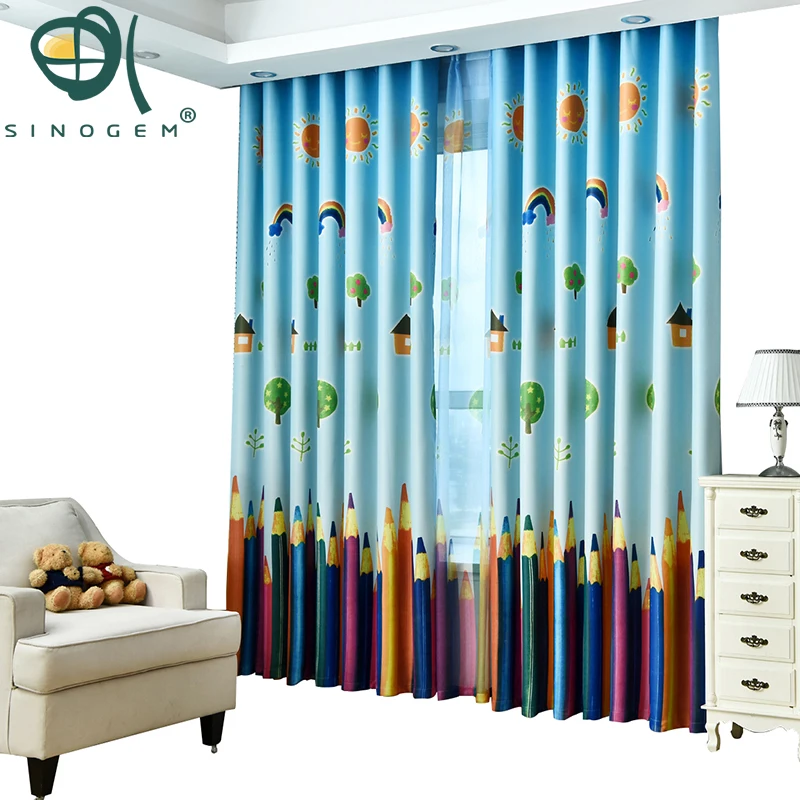 Sinogem Cartoon Pencil Curtains Children Window Bedroom Curtains For