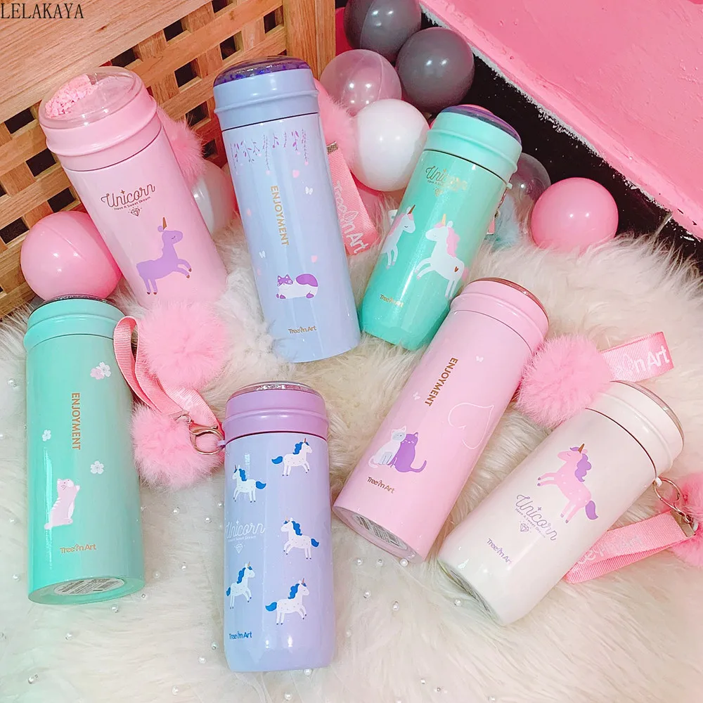 

350ml Unicorn Anime Action Figure Printed Stainless Steel Students Lovely Animals Portable Winter Water Bottle Thermos Cup Doll